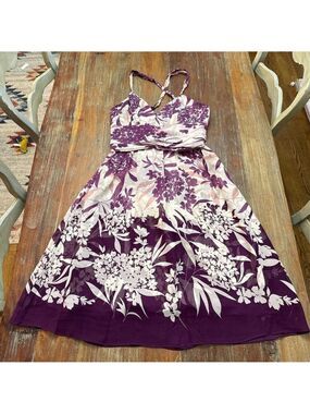 Donna Ricco Silk Purple Floral Halter Dress Size 8